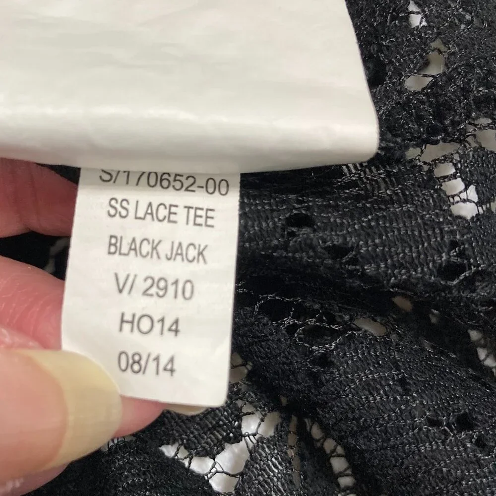 Old Navy Whimsigoth Black Romantic Lace Tee Top Short Sleeve Keyhole L/G - Picture 7 of 10